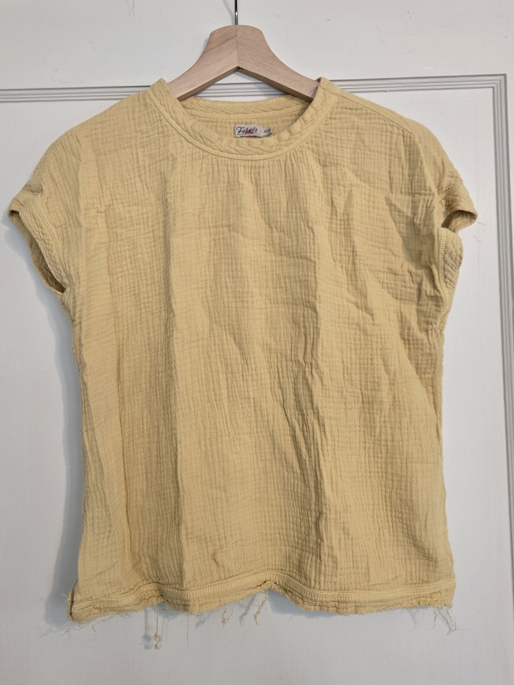 Faherty Short Sleeve Cotton Gauze Top in Pale Yellow
